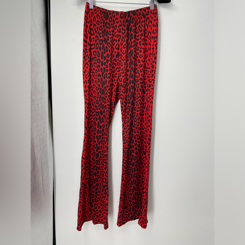 Shein Red Leopard High waisted Flair Pants‎ Size Small